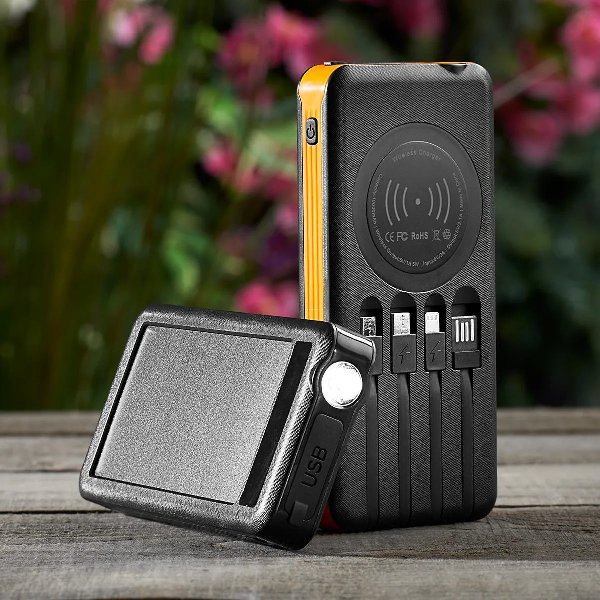 10000mAh Solar Power Bank with Wireless Charging - Black