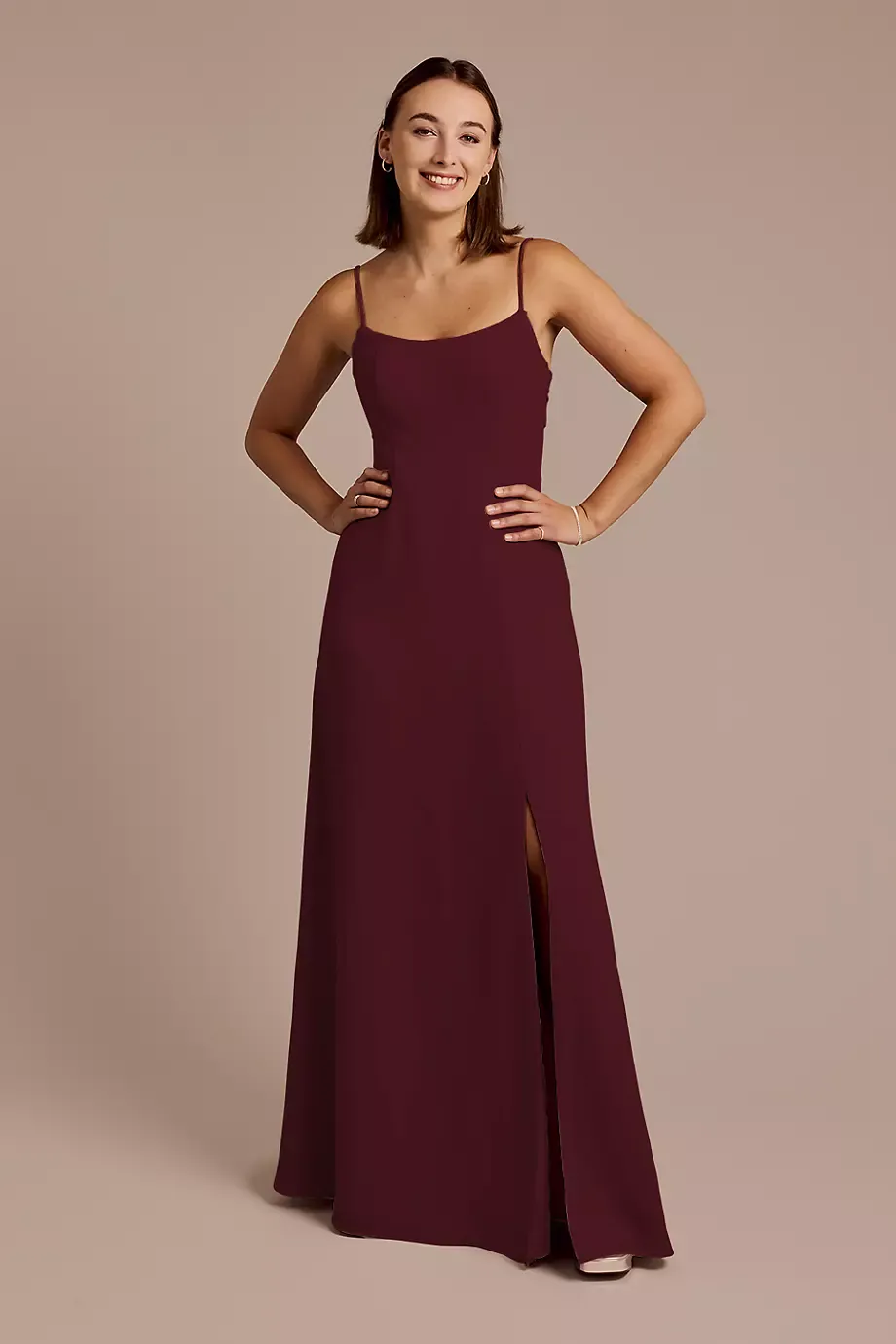 Celebrate DB Studio Spaghetti Strap Bow Back Chiffon Dress in Wine Size: 16 David's Bridal