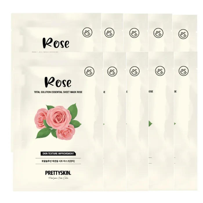 PRETTYSKIN - Total Solution Essential Sheet Mask - 1pc - Rose (10ea) Set