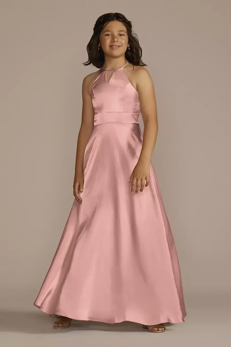 Galina Signature Charmeuse High-Neck Junior Bridesmaid Dress in Ballet Size: 10 David's Bridal