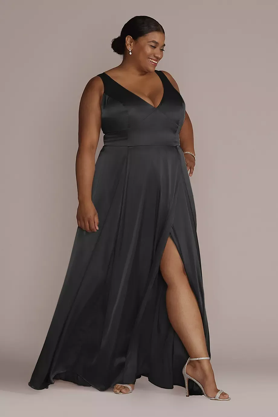 Galina Signature Charmeuse Tank V-Neck Dress With Slit in Black Size: 22 David's Bridal