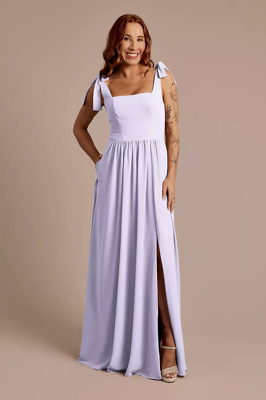 Celebrate DB Studio Chiffon Tie Strap Tank A-Line Dress in Iris Size: 28 David's Bridal
