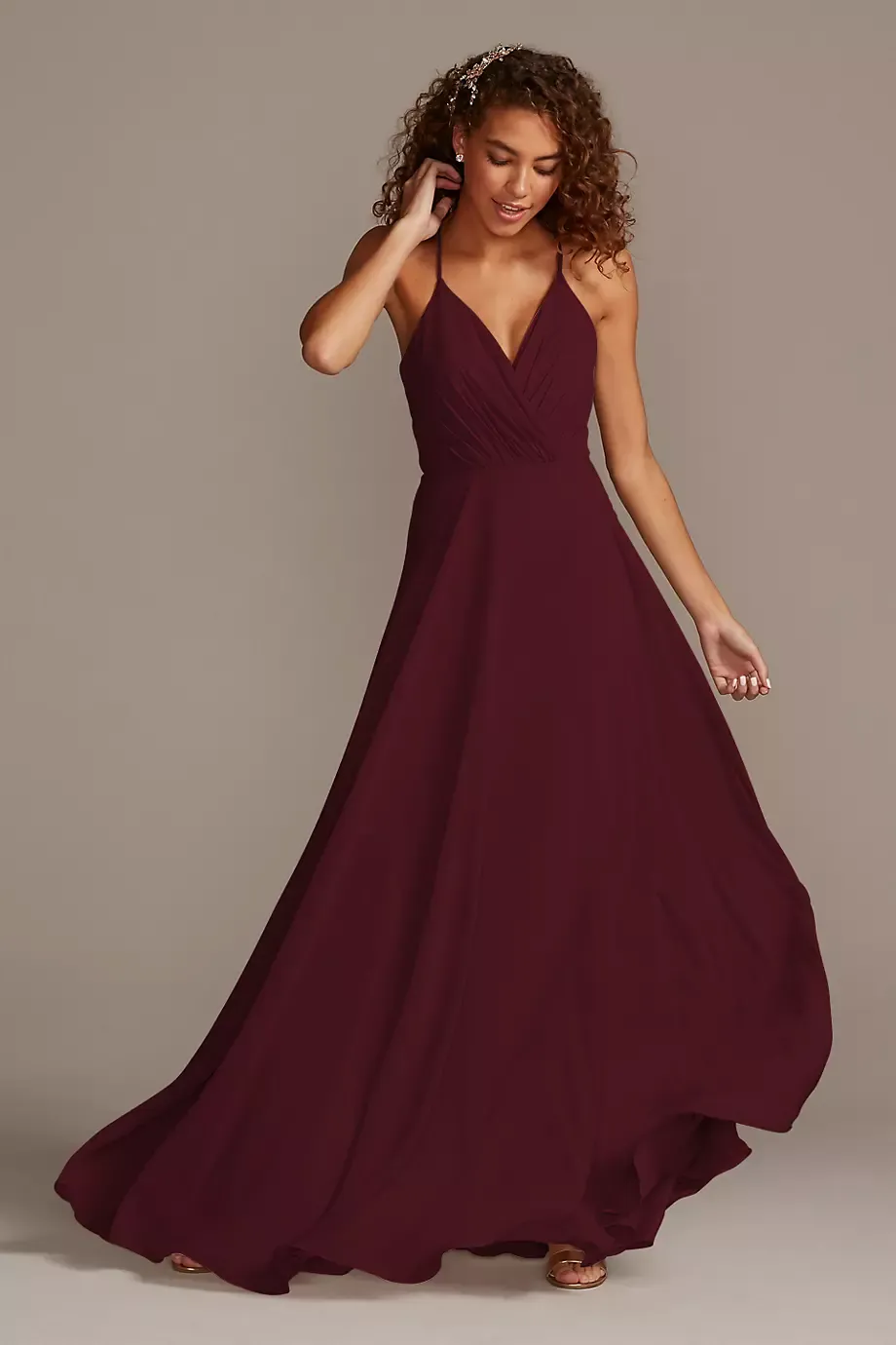 Celebrate DB Studio Spaghetti Strap Full Skirt Dress in Wine Size: 22 David's Bridal