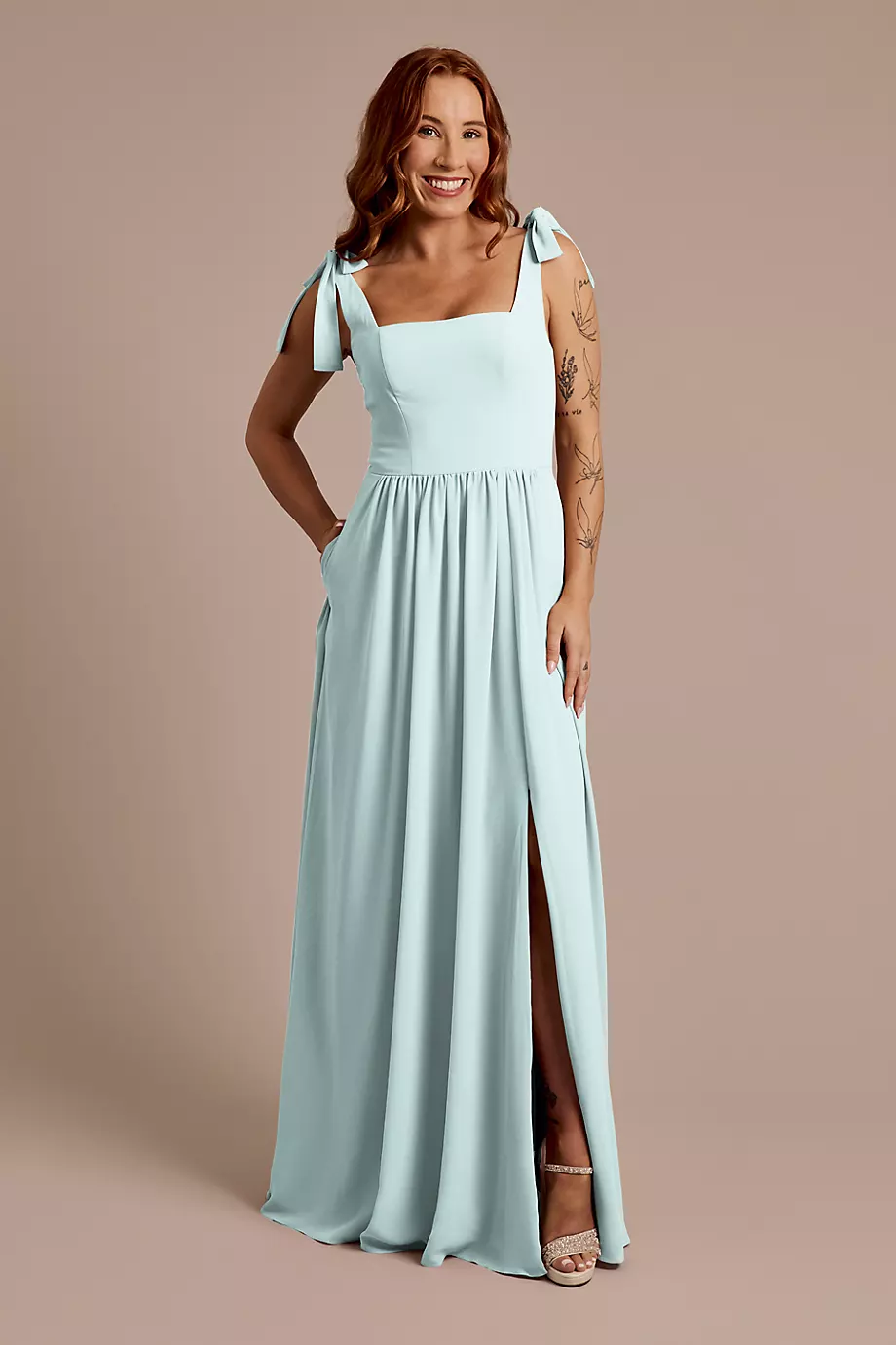 Celebrate DB Studio Chiffon Tie Strap Tank A-Line Dress in Sky Blue Size: 24 David's Bridal