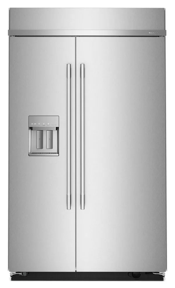 KitchenAid 29.4 Cu. Ft. 48" Built-In Side-By-Side Refrigerator Features Exterior Water & Ice Dispenser w/ Measured Fill in Stainless Steel KBSD748SPS