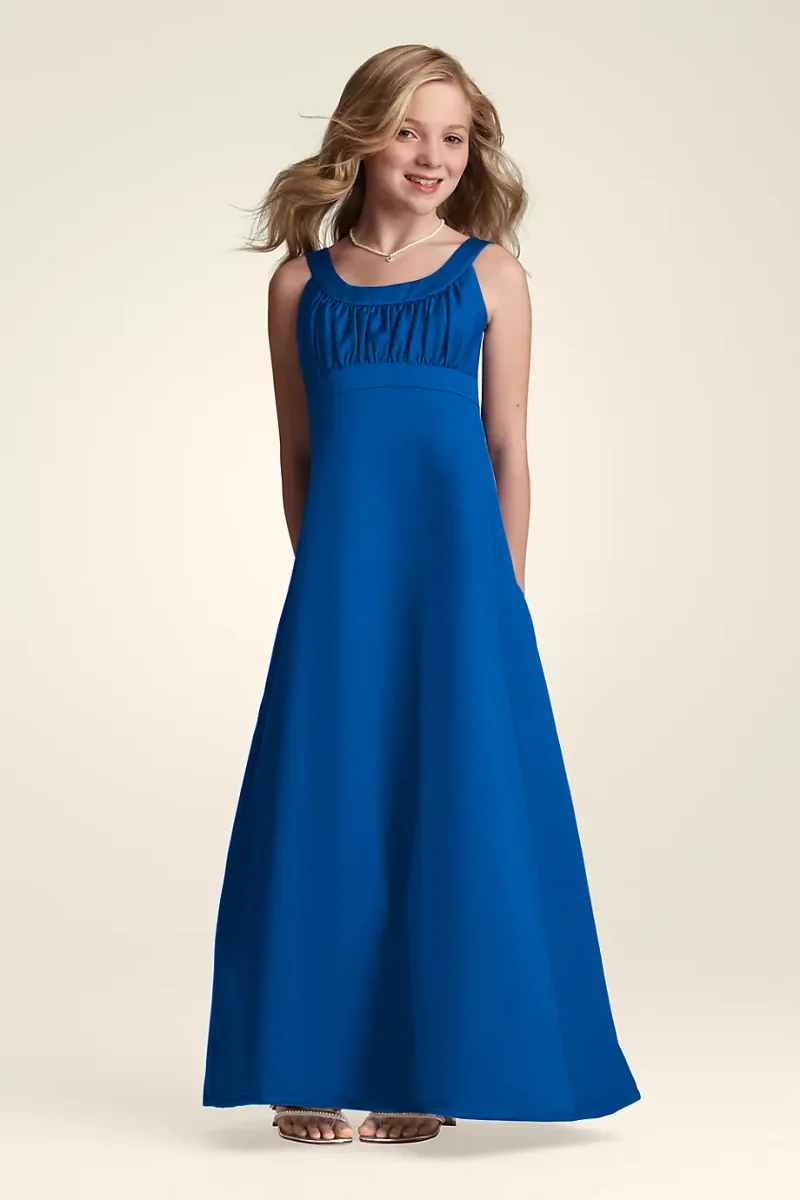 Long Satin Dress With Pleating At Bust in Horizon Size: 10 David's Bridal