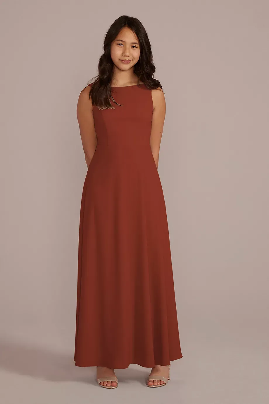 Celebrate DB Studio Chiffon Junior Bridesmaid Dress With Tie Back in Cinnamon Size: 10 David's Bridal