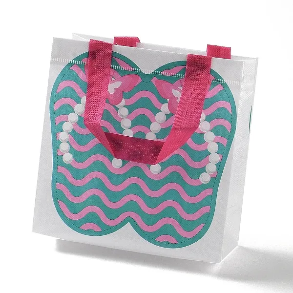 PandaHall Summer Beach Theme Printed Flip Flops Non-Woven Reusable Folding Gift Bags with Handle, Portable Waterproof Shopping Bag for Gift...