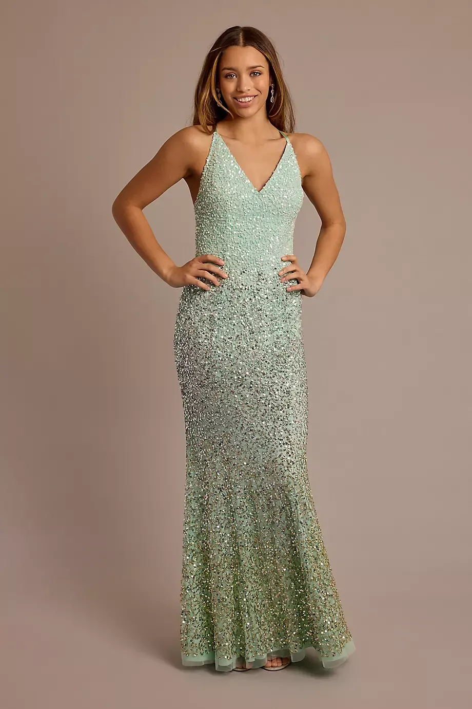 As Is Ombre Beaded V-Neck Sheath Dress in Mint Size: 2 David's Bridal