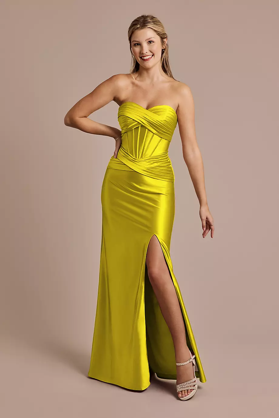 Galina Signature Sculpting Satin Sweetheart Mermaid Dress in Willow Green Size: 22 David's Bridal