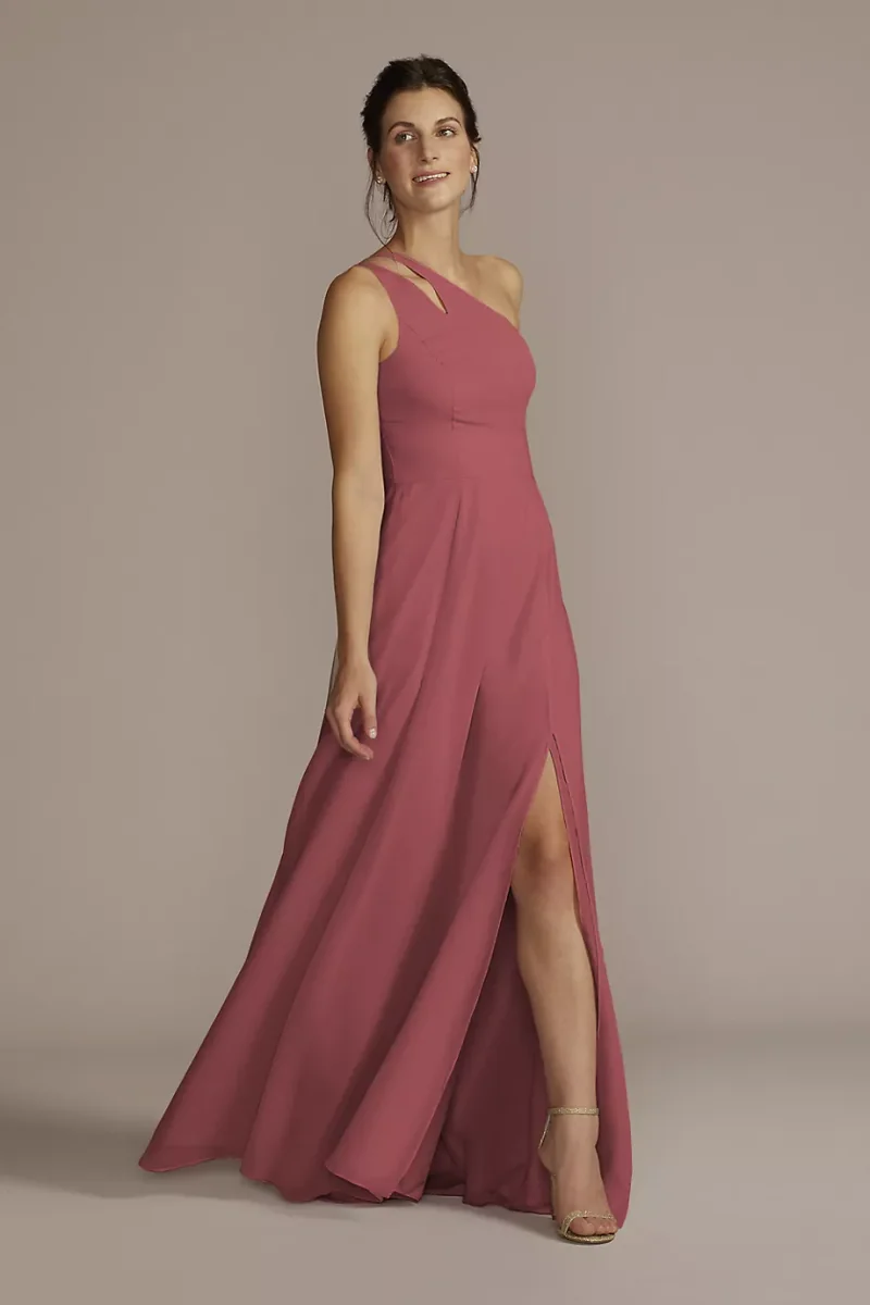 Celebrate DB Studio Chiffon One-Shoulder Cutout Dress in Chianti Size: 24 David's Bridal