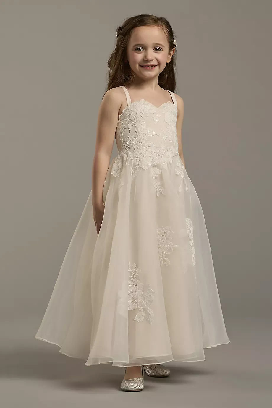 DB Studio Sweetheart Beaded Organza Flower Girl Dress in Ivory/Stone Size: 3 David's Bridal