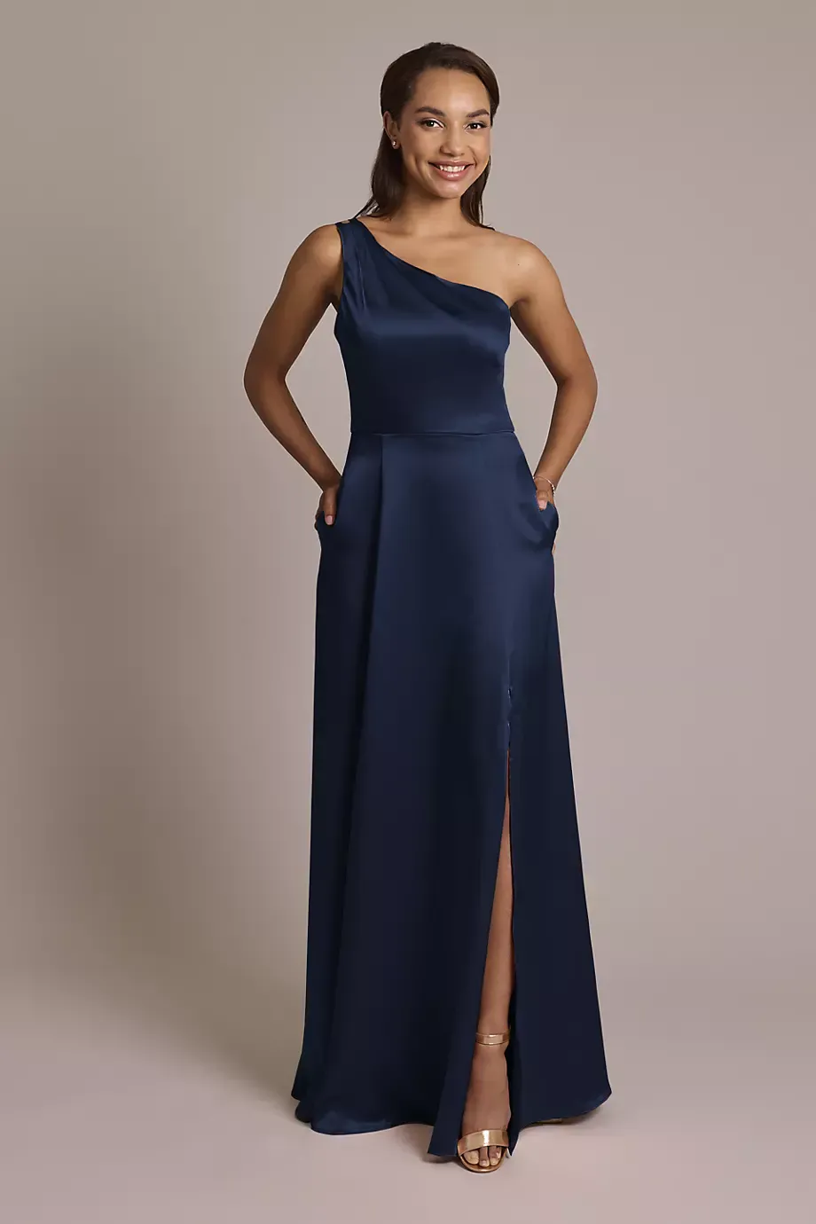 Celebrate DB Studio Luxe Charmeuse One-Shoulder Dress in Marine Size: 24 David's Bridal