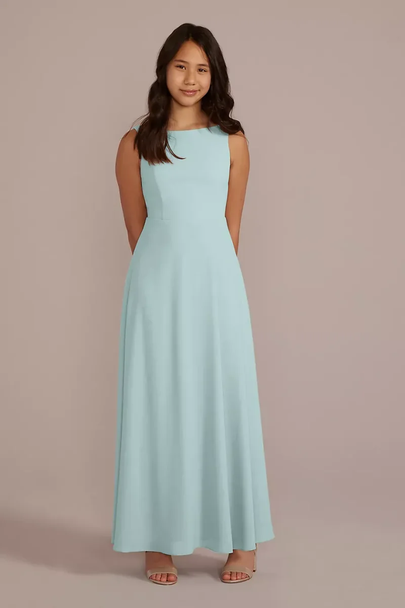 Celebrate DB Studio Chiffon Junior Bridesmaid Dress With Tie Back in Sky Blue Size: 6 David's Bridal
