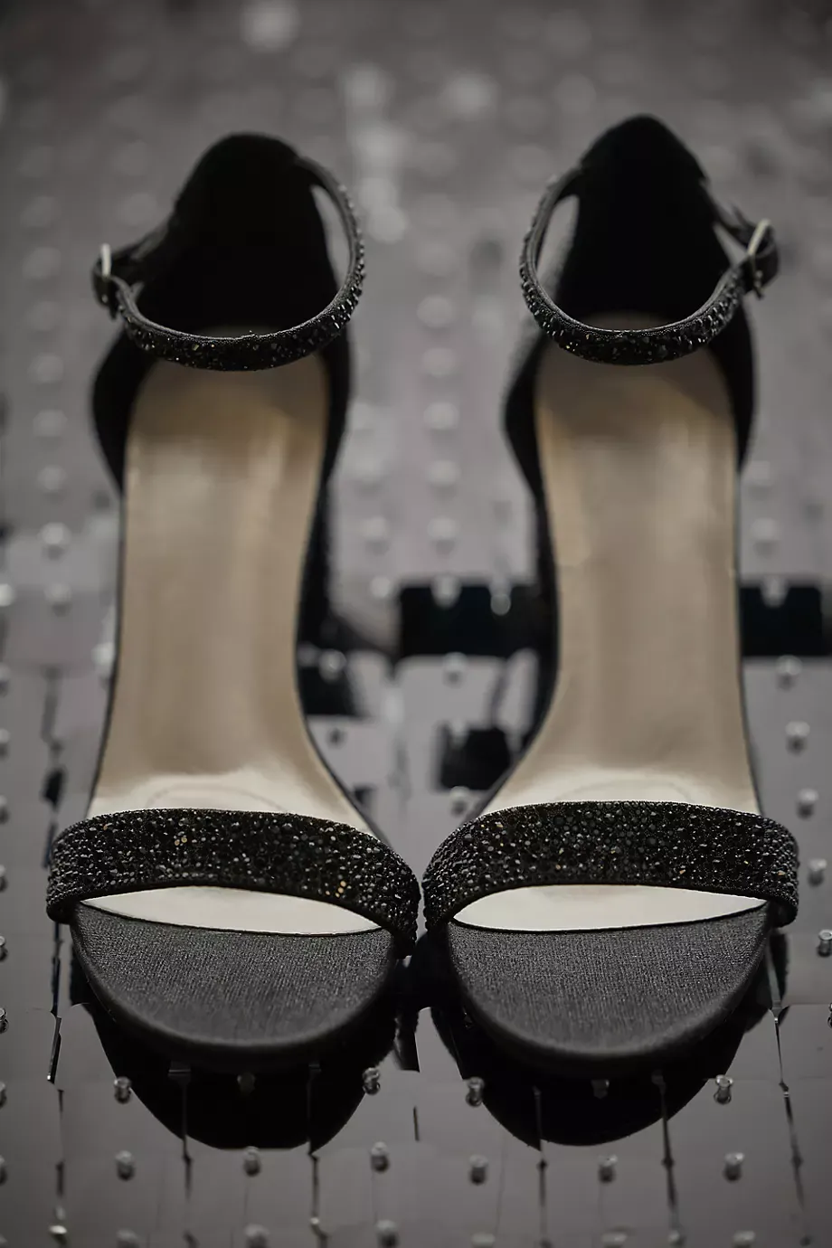 DB Studio Allover Crystal Glitter Block Heel Sandals in Black Size: 6 David's Bridal