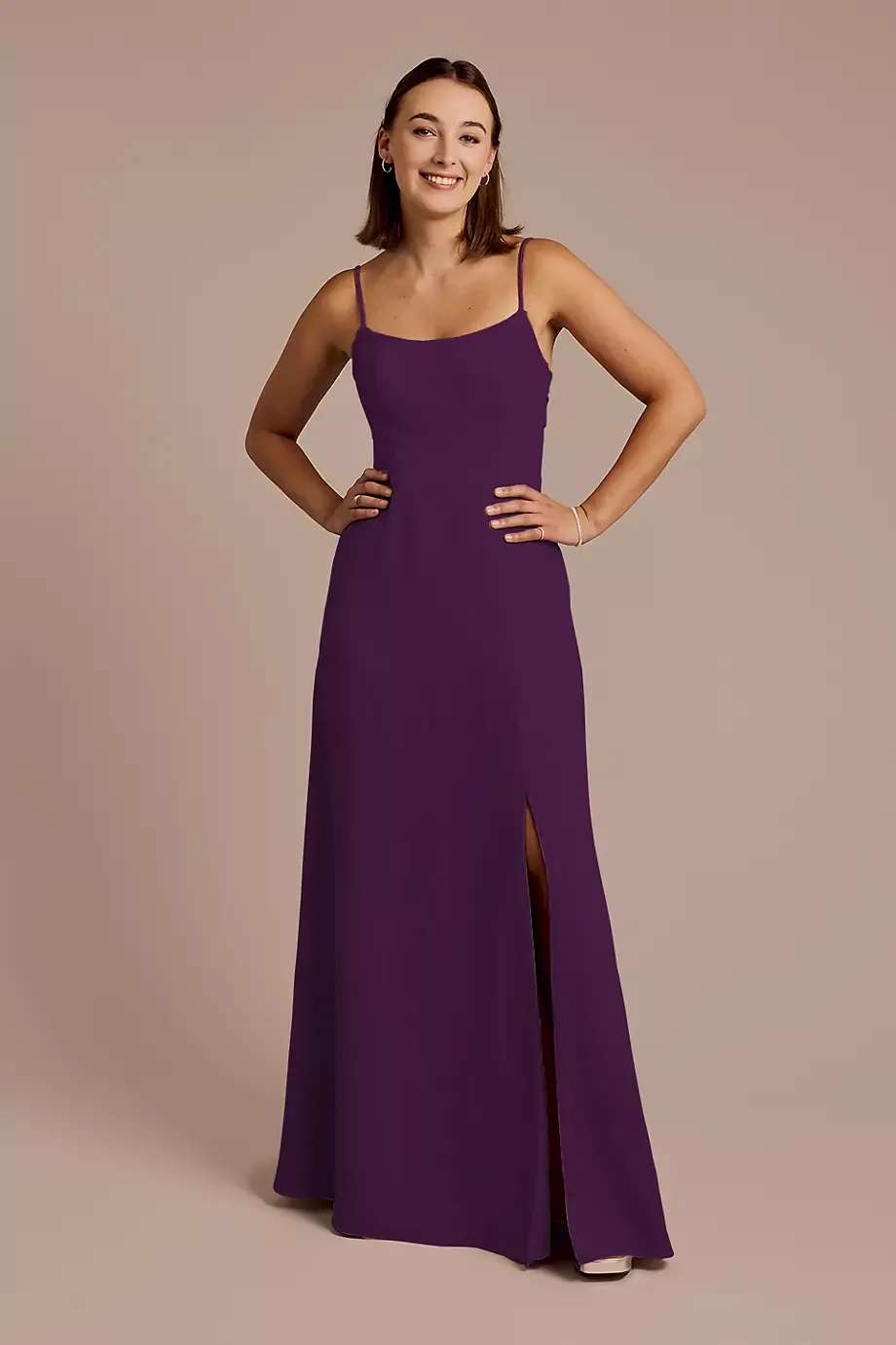 Celebrate DB Studio Spaghetti Strap Bow Back Chiffon Dress in Plum Size: 10 David's Bridal