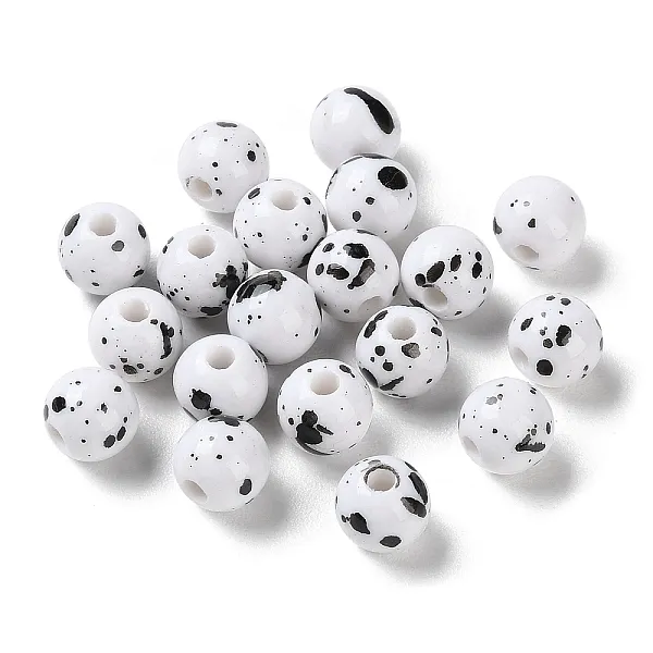 PandaHall Printed Opaque Acrylic Round Beads, White, 7.5x7mm, Hole: 1.6mm, about 2380pcs/500g Acrylic Round White