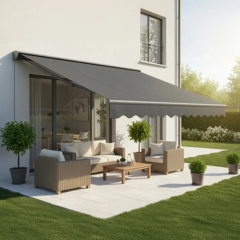 Motorised Outdoor Folding Arm Awning Retractable Sunshade Canopy Grey 4.0m x 3.0m
