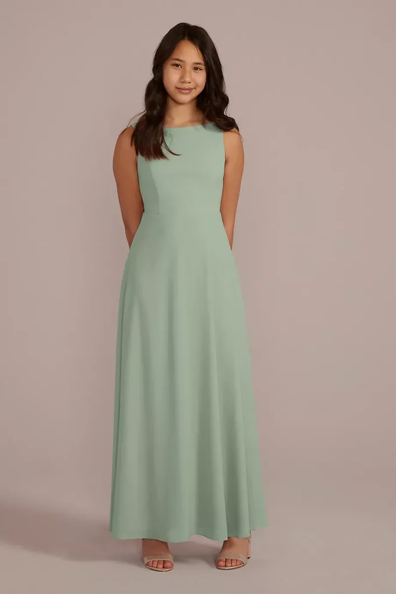 Celebrate DB Studio Chiffon Junior Bridesmaid Dress With Tie Back in Dusty Sage Size: 8 David's Bridal