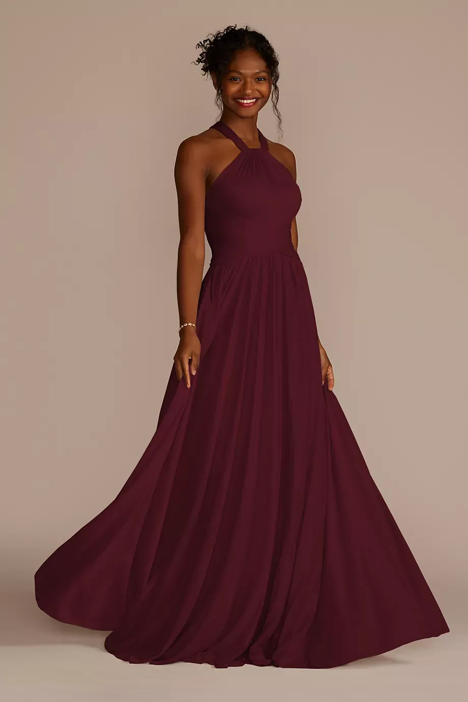 Celebrate DB Studio High-Neck Mesh Bridesmaid Dress With Full Skirt in Wine Size: 24 David's Bridal