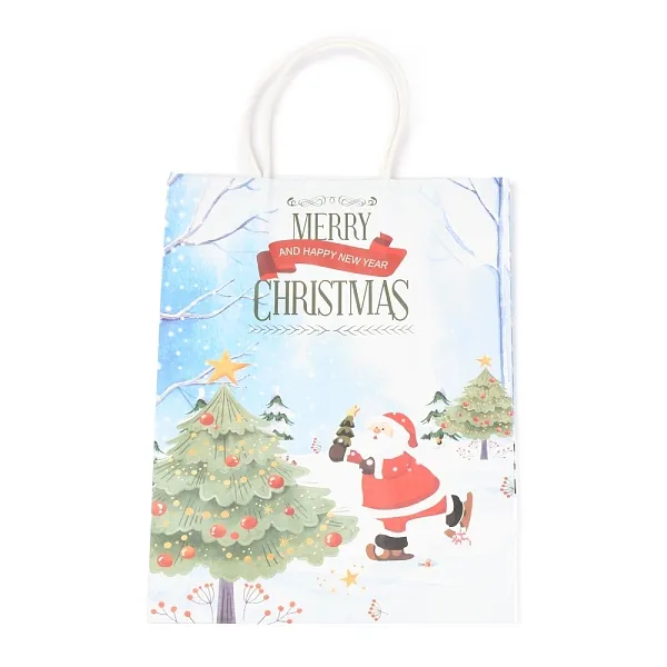 PandaHall Christmas Theme Kraft Paper Bags, with Handles, for Gift Bags and Shopping Bags, Deer Pattern, 35cm Paper Deer