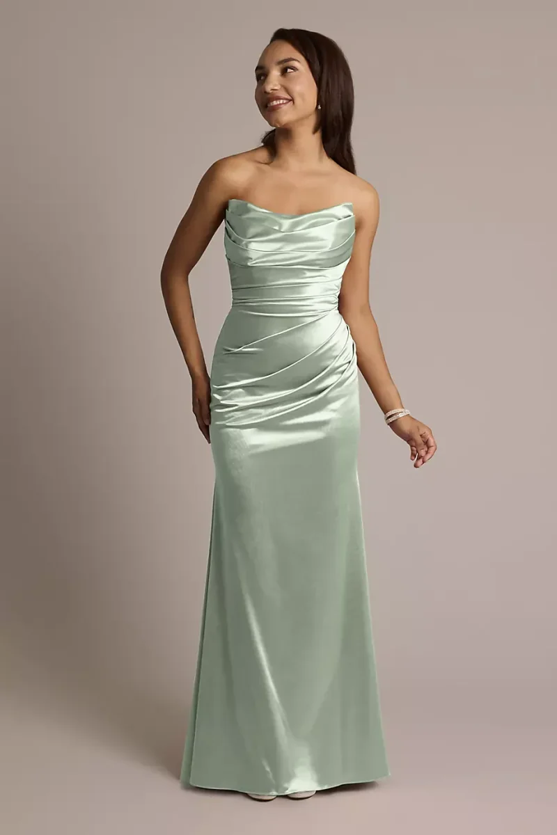 Galina Signature Sculpting Satin Strapless Mermaid Dress in Dusty Sage Size: 18 David's Bridal