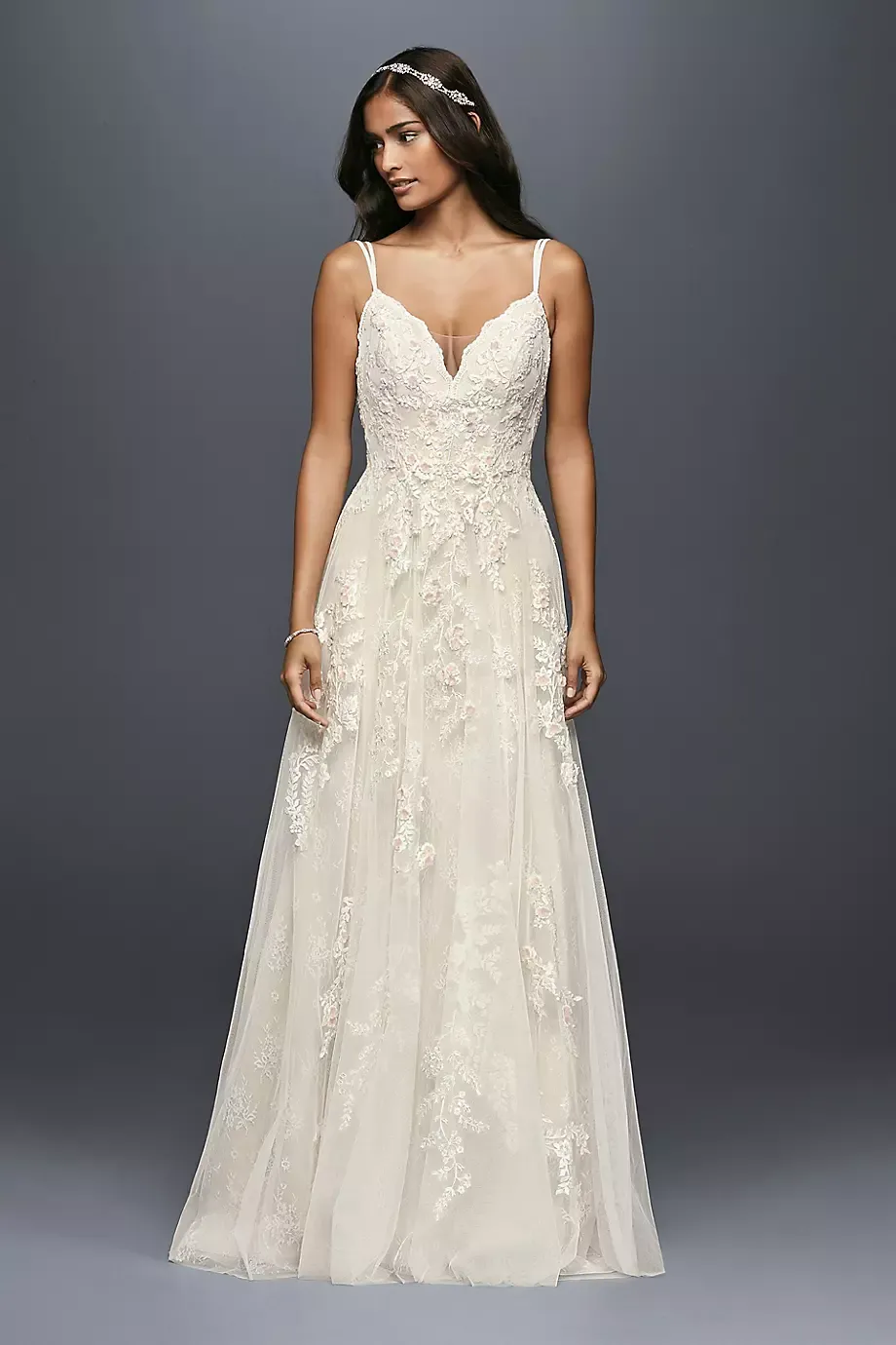 As-Is A-Line Wedding Dress With Double Straps in Ivory/Champagne Size: 6 David's Bridal