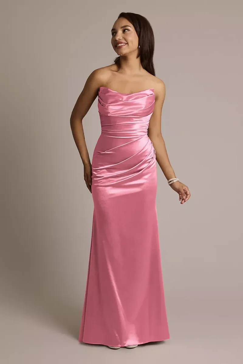 Galina Signature Sculpting Satin Strapless Mermaid Dress in Rose Pink Size: 12 David's Bridal