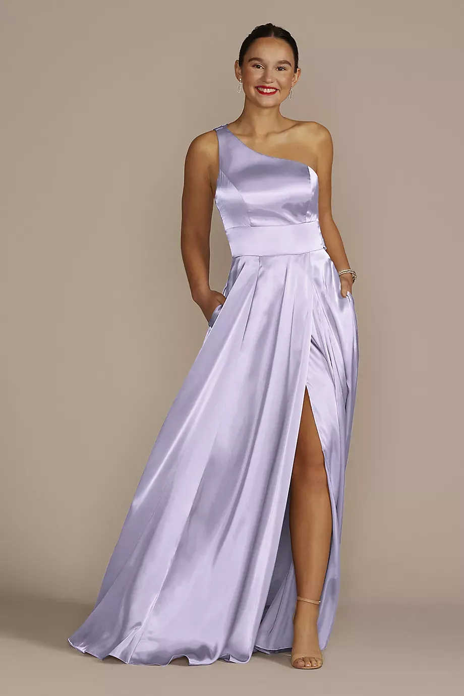 Galina Signature One-Shoulder Draped Charmeuse Dress in Iris Size: 12 David's Bridal