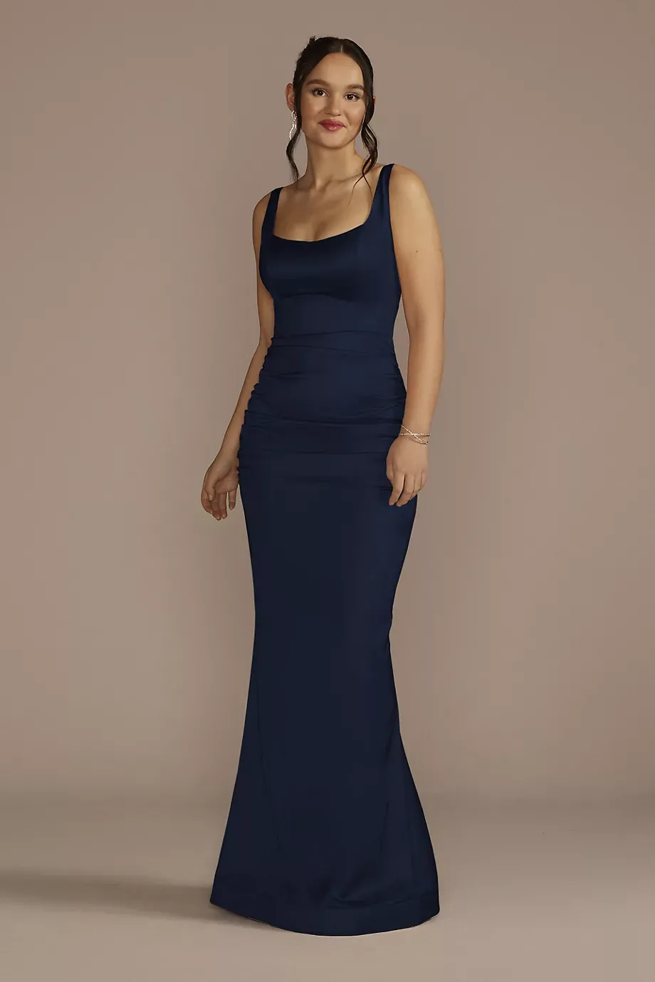Galina Signature Stretch Satin Tank Dress With Train in Marine Size: 26 David's Bridal