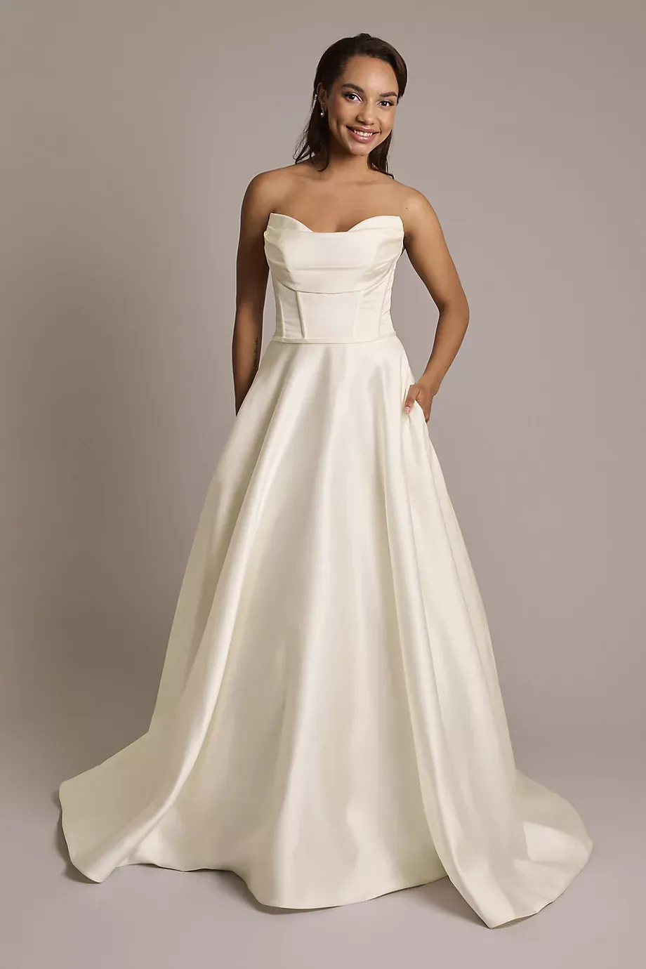 DB Studio Satin Strapless Ball Gown Wedding Dress in Ivory Size: 10 David's Bridal
