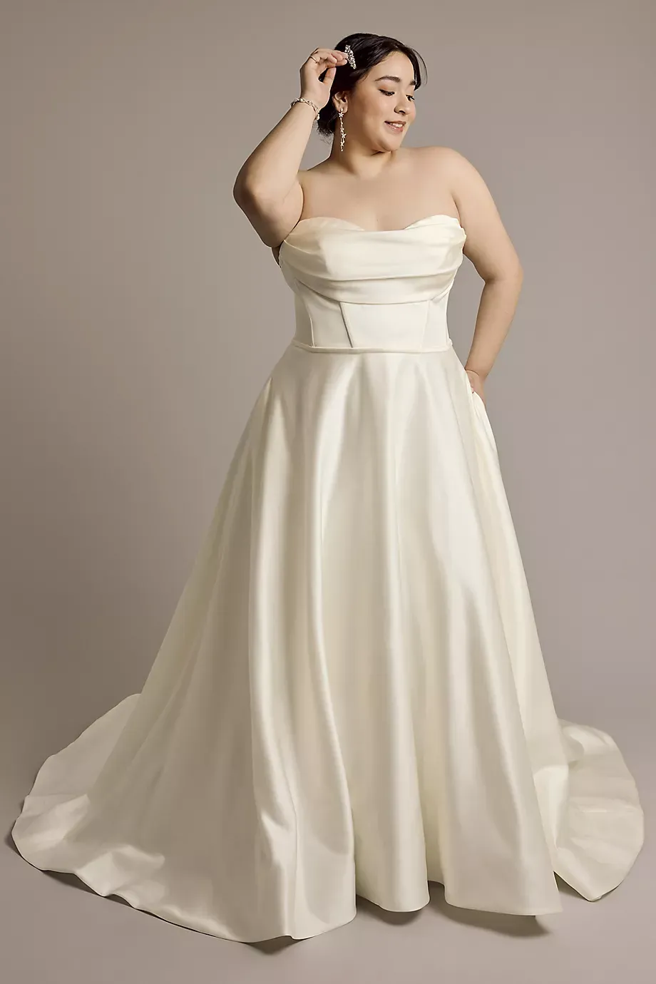 DB Studio Satin Strapless Ball Gown Wedding Dress in Ivory Size: 22W David's Bridal