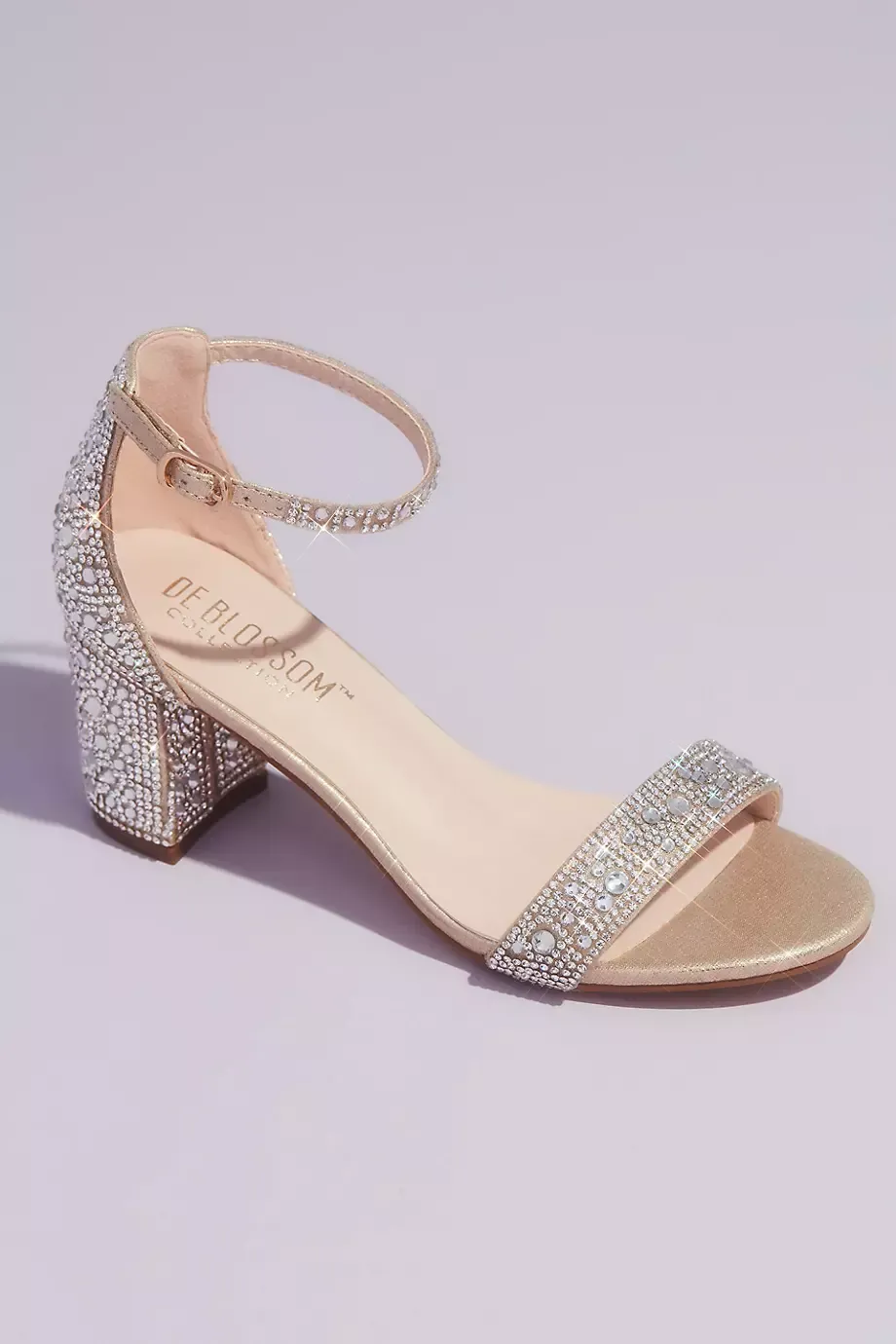 DB Studio Allover Crystal Glitter Block Heel Sandals in Champagne Size: 6W David's Bridal
