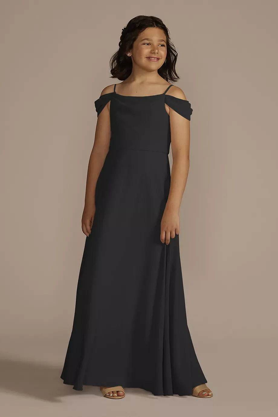 Celebrate DB Studio Chiffon Swag Sleeve Junior Bridesmaid Dress in Black Size: 14 David's Bridal