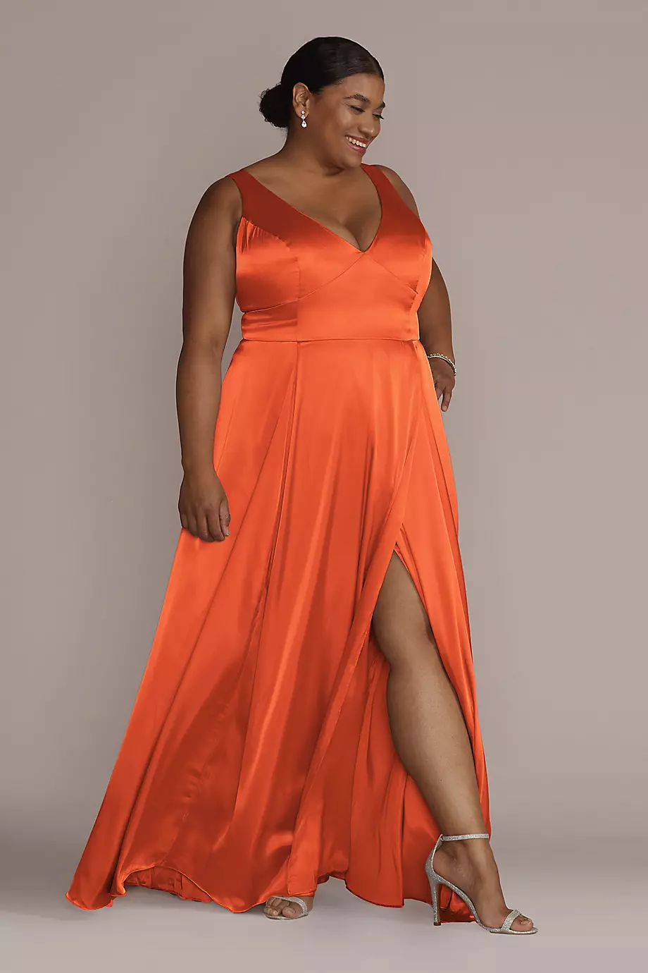 Galina Signature Tall Charmeuse Tank V-Neck Dress in Sunset Coral Size: 14 David's Bridal