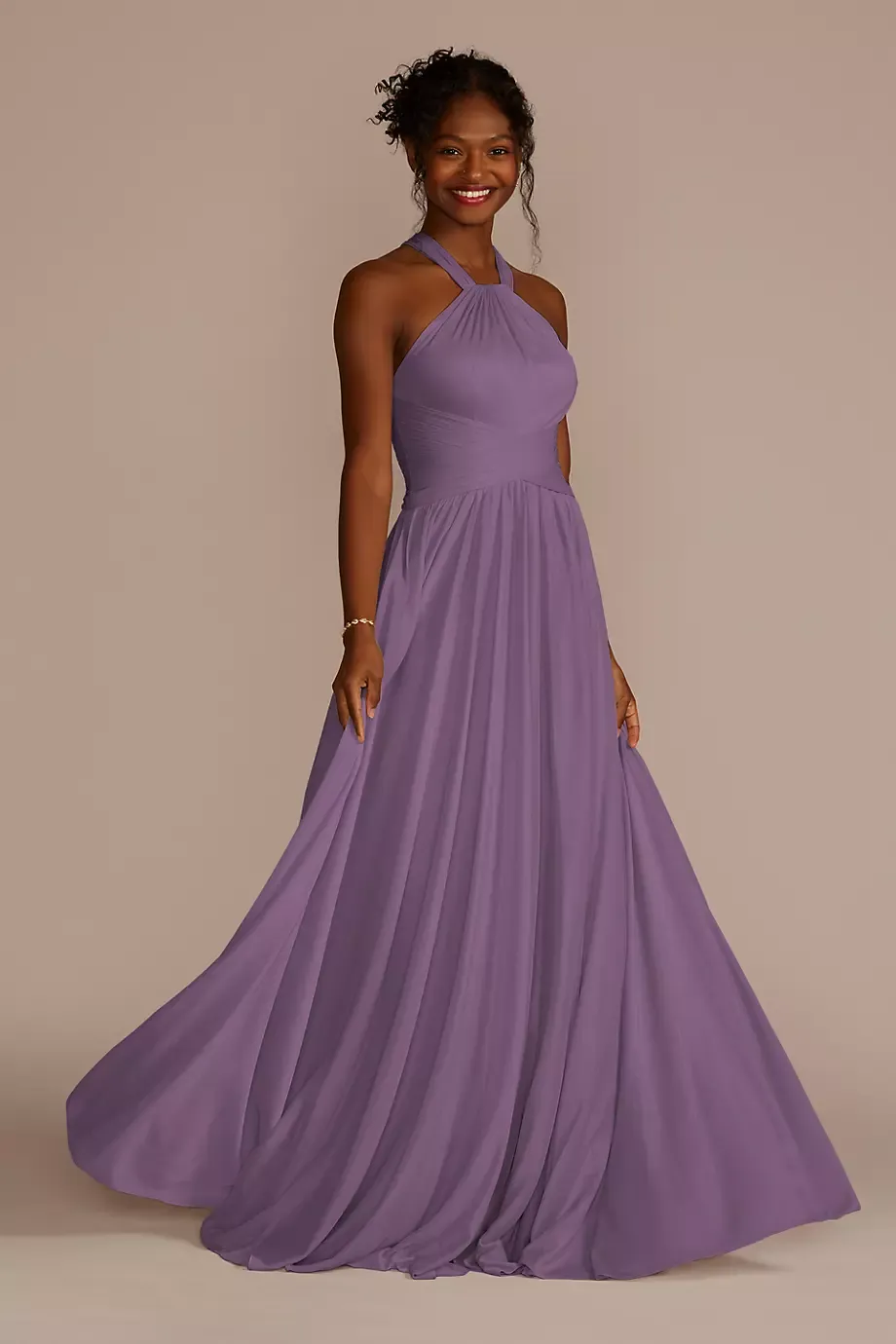 Celebrate DB Studio High-Neck Mesh Bridesmaid Dress With Full Skirt in Wisteria Size: 0 David's Bridal