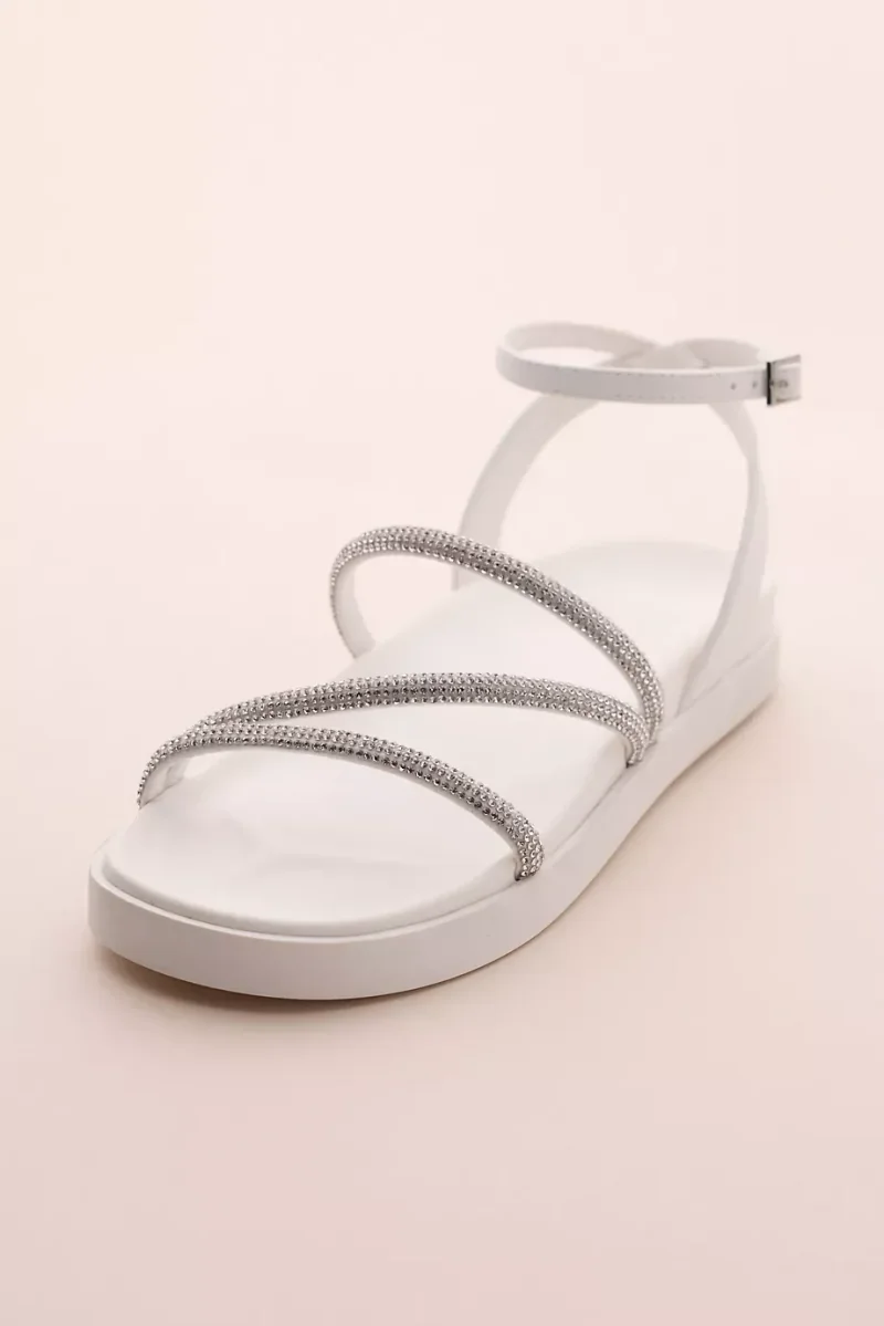 DB Studio Strappy Rhinestone Flat Sandals in White Size: 9 David's Bridal