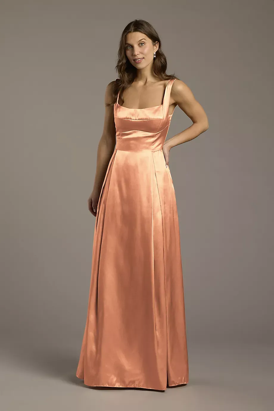 Galina Signature Charmeuse Tank Neckline A-Line Dress in Terracotta Size: 16 David's Bridal