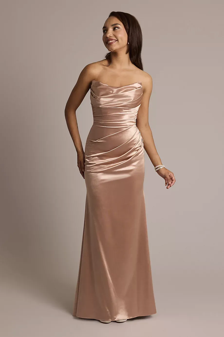 Galina Signature Sculpting Satin Strapless Mermaid Dress in Sand Size: 24 David's Bridal