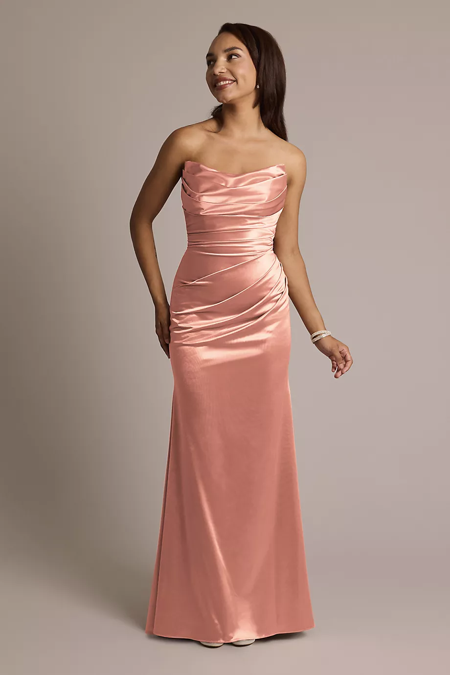 Galina Signature Sculpting Satin Strapless Mermaid Dress in Desert Coral Size: 16 David's Bridal