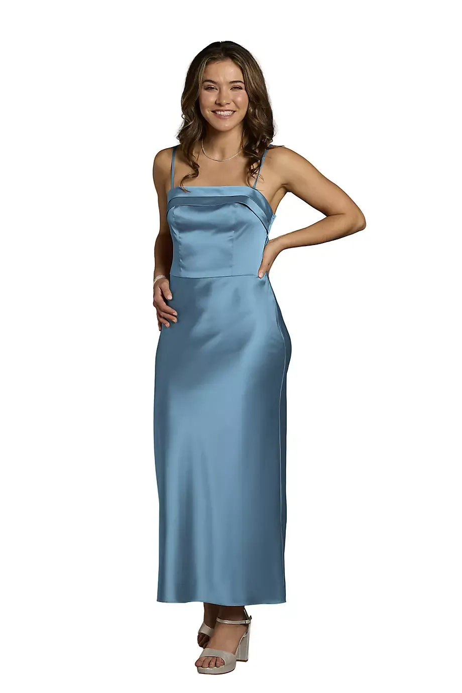The Edit By DB Studio Charmeuse Spaghetti Strap Sheath Dress in Lake Size: 18 David's Bridal