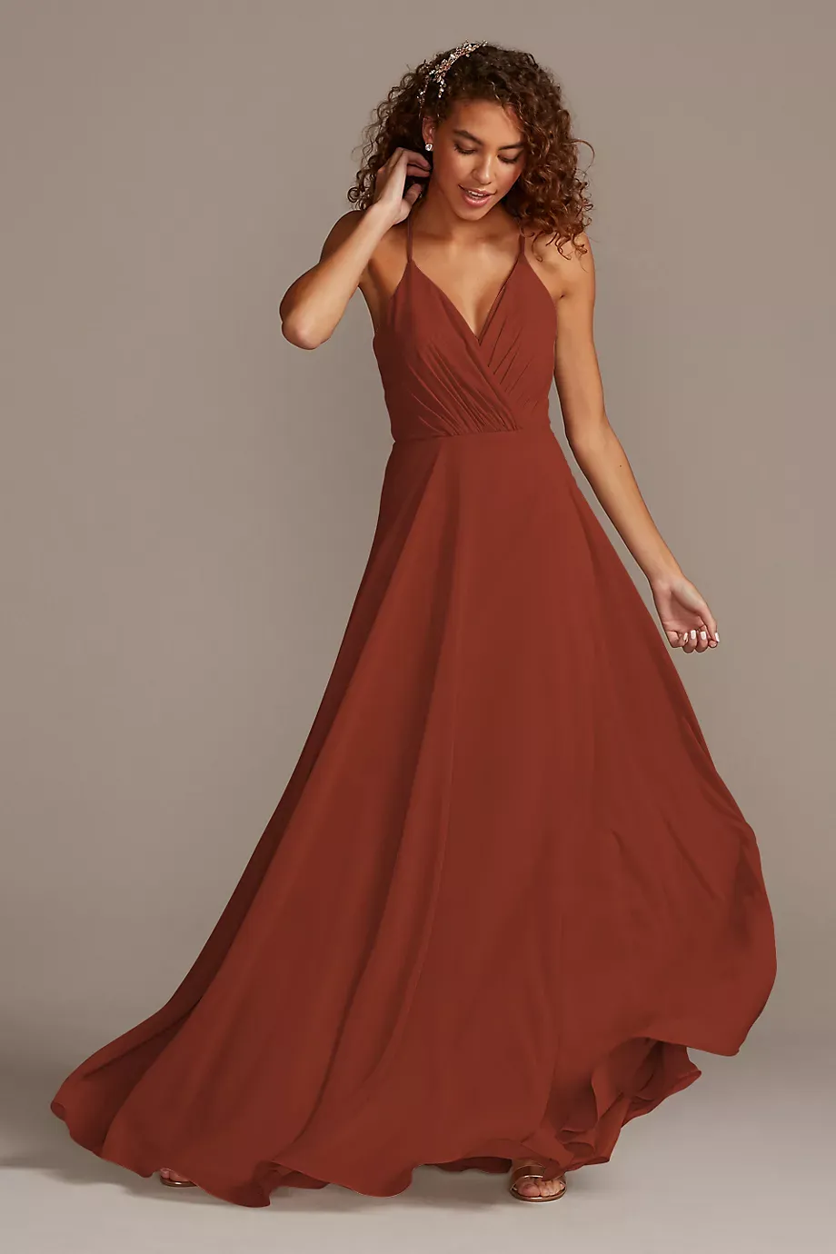 Celebrate DB Studio Spaghetti Strap Full Skirt Dress in Cinnamon Size: 20 David's Bridal