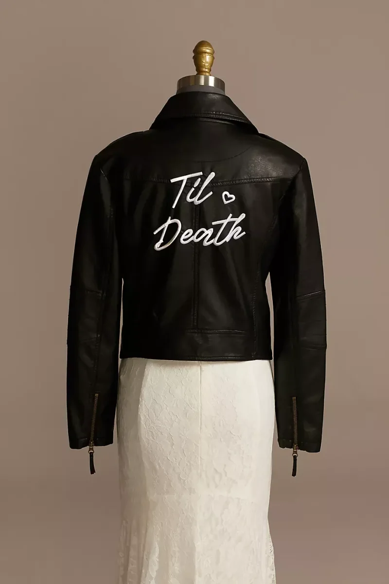 Til Death Script Black Vegan Leather Moto Jacket Size: 3X David's Bridal