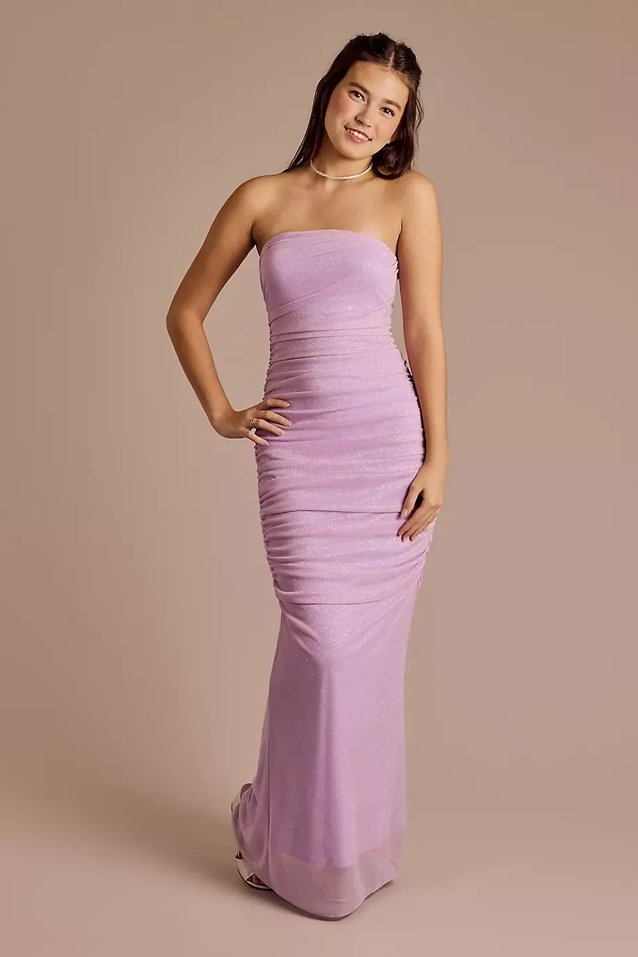 Jump Strapless Stretch Glitter Sheath Dress in Lilac Size: Large David's Bridal