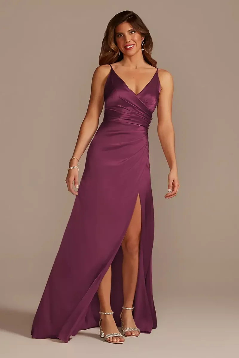 Galina Signature Tall Charmeuse Draped Strappy Dress in Wine Size: 26 David's Bridal