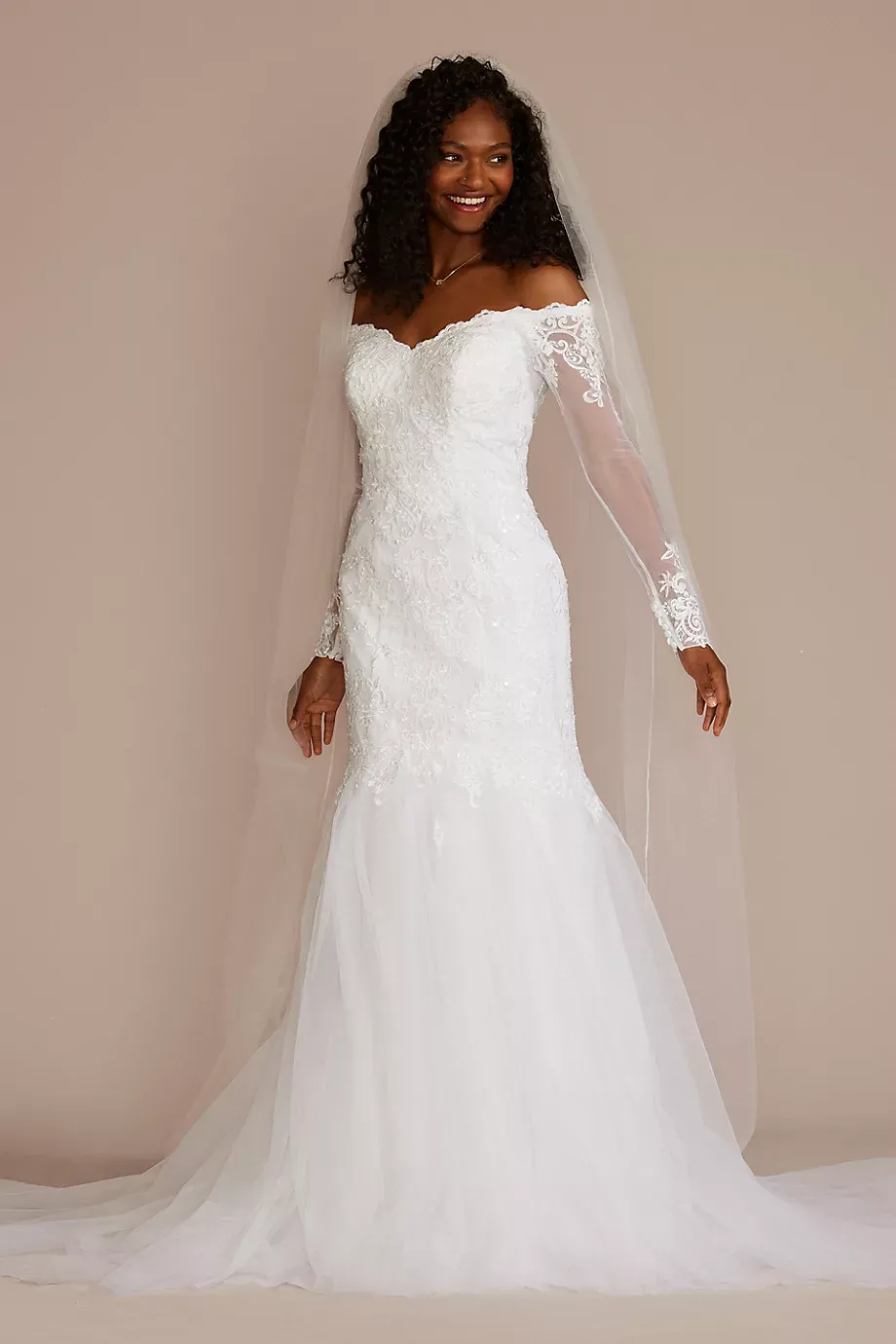 As Is Lace And Tulle Trumpet Wedding Dress in White Size: 6 David's Bridal