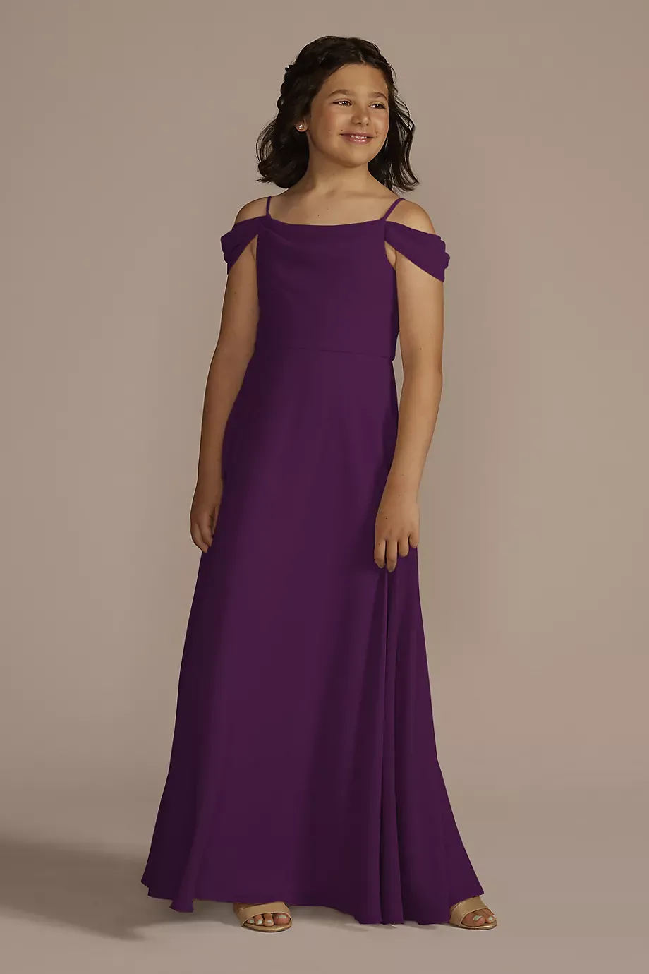 Celebrate DB Studio Chiffon Swag Sleeve Junior Bridesmaid Dress in Plum Size: 12 David's Bridal