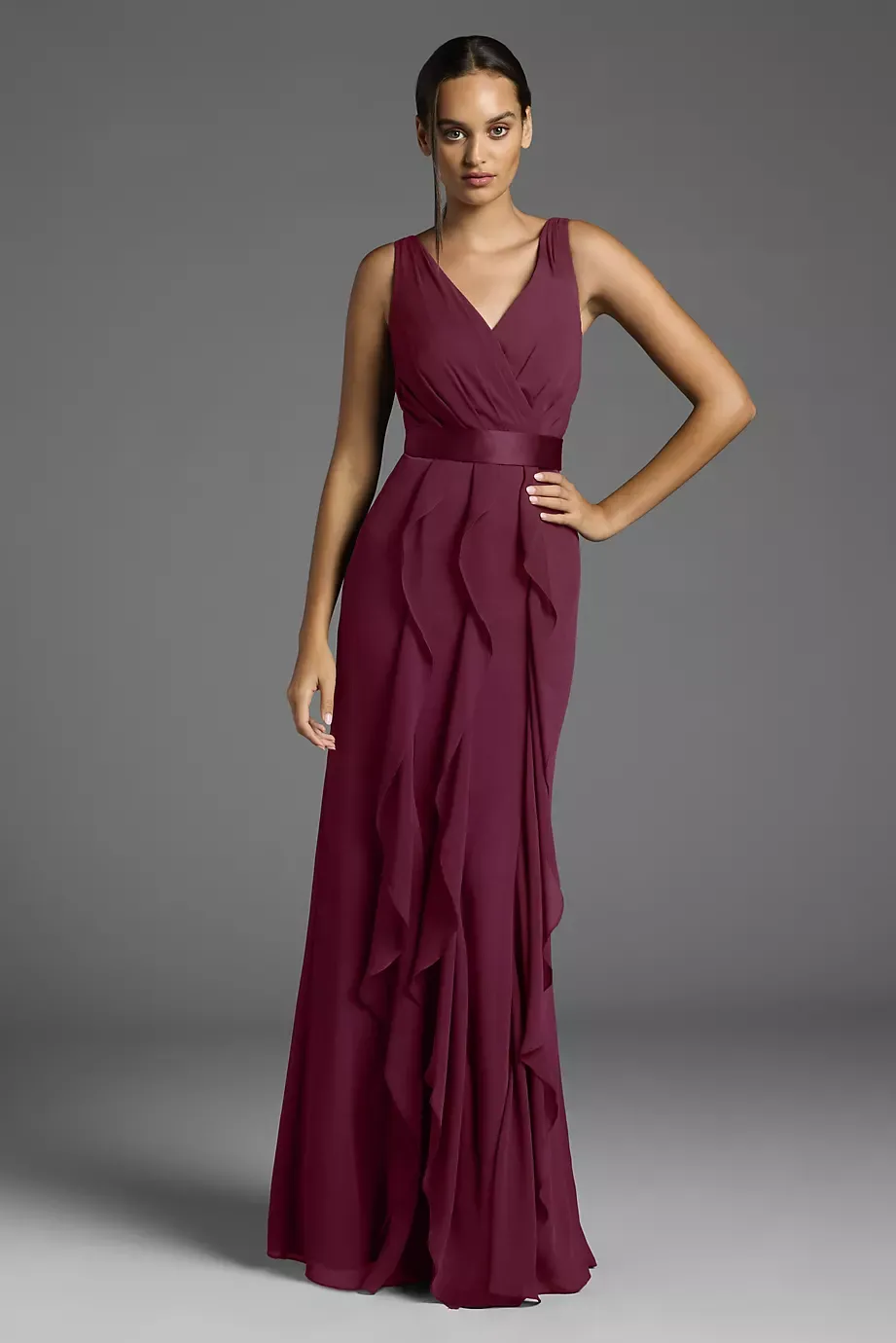 White By Vera Wang Ruffled Surplice Bodice Dress in Wine Size: 4 David's Bridal