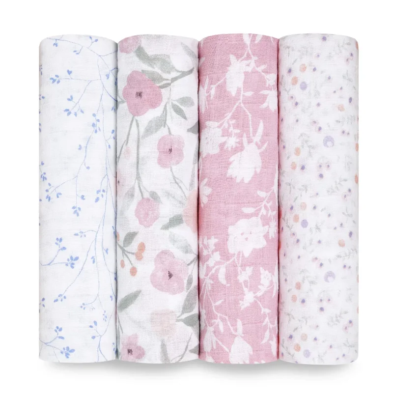 boutique 100% cotton muslin swaddle blanket 4 pack