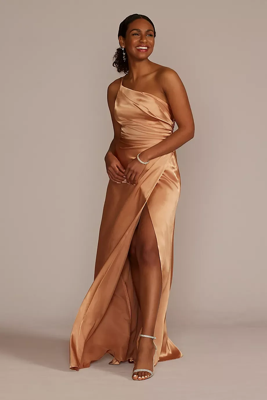 Galina Signature Charmeuse Draped One-Shoulder Dress in Sundial Size: 22 David's Bridal